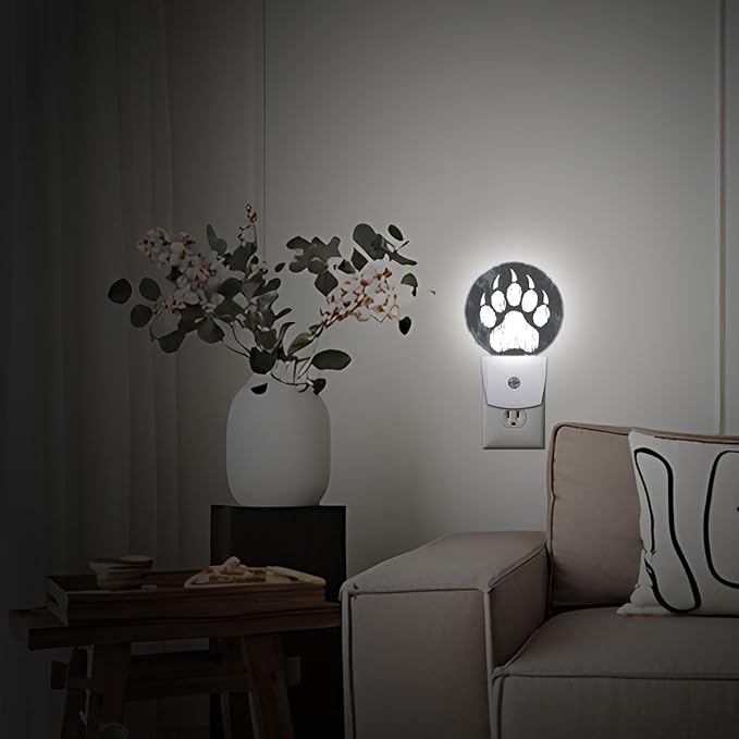 Animal Bear Paw Print Night Light Auto Sensor Led Dusk to Dawn Lamp Home Decor for Men Women