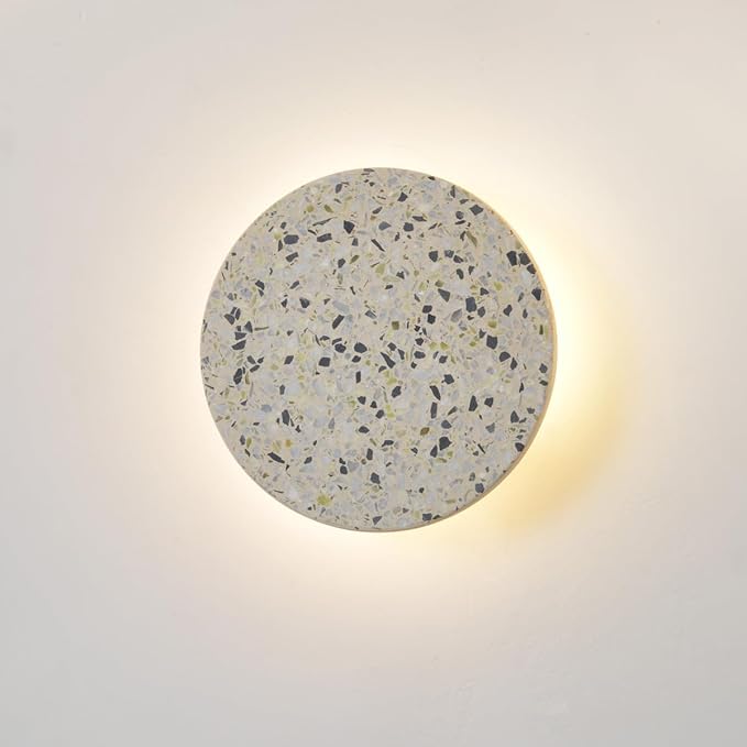 Round Wall Sconce Light,Modern Warm Light for Living Room,Led White Cement Wall Lamp Hardwired,Minimalist Flat Wall Mount Light ,Indoor Sconces Lighting for Bedroom,Hallway,Hotel,8w 3000k Wall Decor