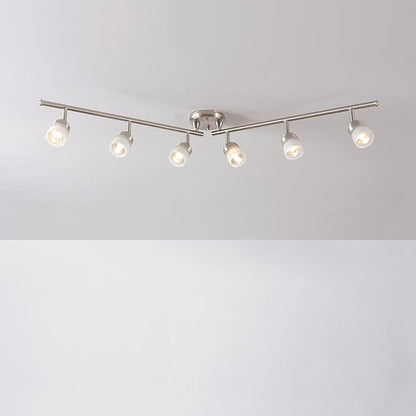 Globe Electric 59865 Spence 6-Light Foldable Track Lighting, Brushed Nickel, Frosted Glass Shades