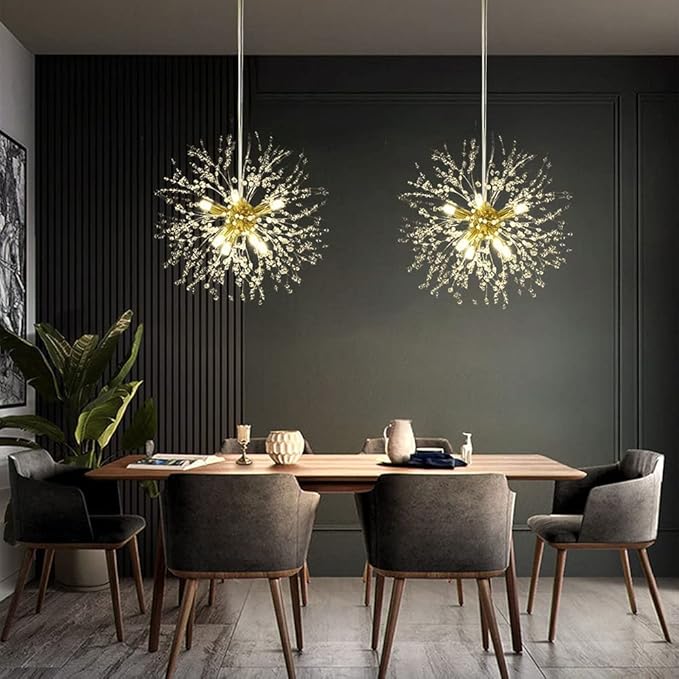 Modern Firework Gold 8 Lights Crystal Chandeliers, Sputnik Dandelion Chandelier Light Fixture Pendant Lighting for Bedroom, Foyer, Hallway, Entryway, Kitchen, Dining Room