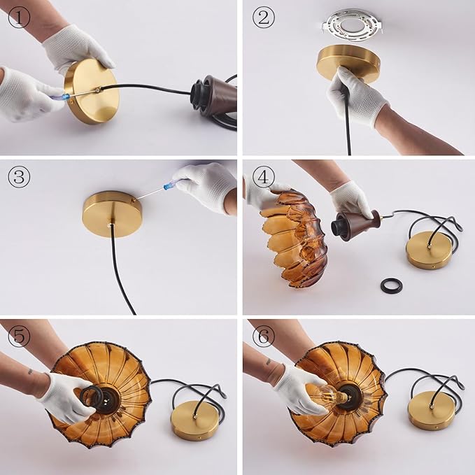 YLONG-ZS Pendant Lights Kitchen Island,Vintage Hanging Kitchen Light Fixtures with Amber Flower Glass，Walnut Wood Color Modern Hanging Pendant Ceiling Light for Island Dining Room Bedroom Living Room