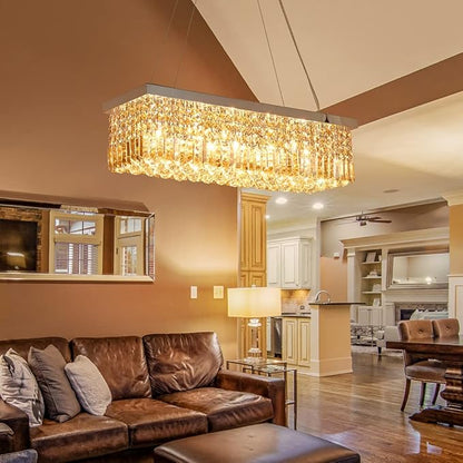 Saint Mossi 5-Lights Modern K9 Crystal Chandelier, Crystal Pendant Light Fixture, H9 x W10 x L31, Chain Adjustable Max 59“, Champagne Crystal & Chrome Finish
