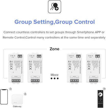 BTF-LIGHTING C01RF Tuya Controller Support PWM 5050SMD FCOB COB Single Color (+V -V) 2pin LED Strip Support with RC01RFB WR02RF Remote DC5V/DC12V/DC24V Max 12A Indoor Use Only(NO Remote NO Power)
