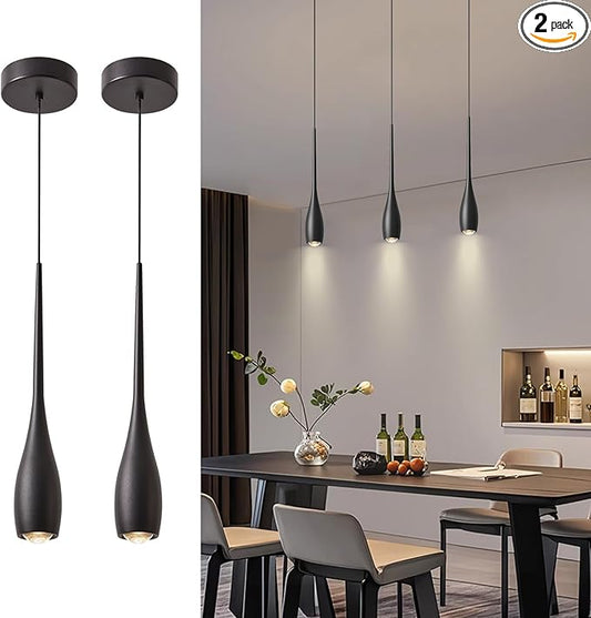 Black Pendant Lights Kitchen Island, Modern LED Pendant Light Fixtures, Small Mini Pendant Lighting Dimmable Hanging for Bathroom, Bar, Dining Room, Bedroom（2-Pack）