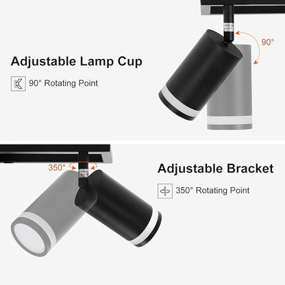 Ketom 4-Light Track Lighting Fixtures Ceiling, GU10 Black Led Ceiling Spotlight, Modern Track Light Kit for Kitchen Hallway Bedroom Living Room