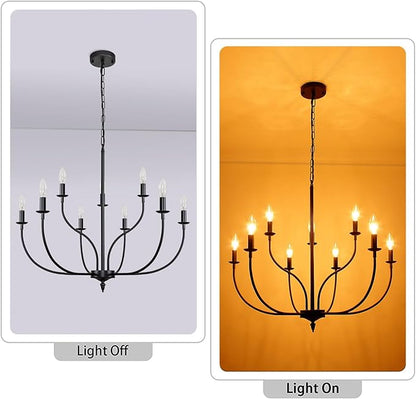 Black Chandelier, 9-Light Farmhouse Chandelier for Dining Room Lighting Fixtures Hanging, 2-Tier French Country Candle Chandeliers for Living Room Bedroom Foyer(Frosted Black)