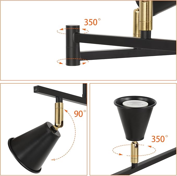 6-Light Modern Track Lighting Fixtures Ceiling, Flexible Foldable Arm and Rotatable Light Head,Black Kitchen Track Lighting for Kitchen Islands, Dining Rooms, Bars, Closets, Workbenches.