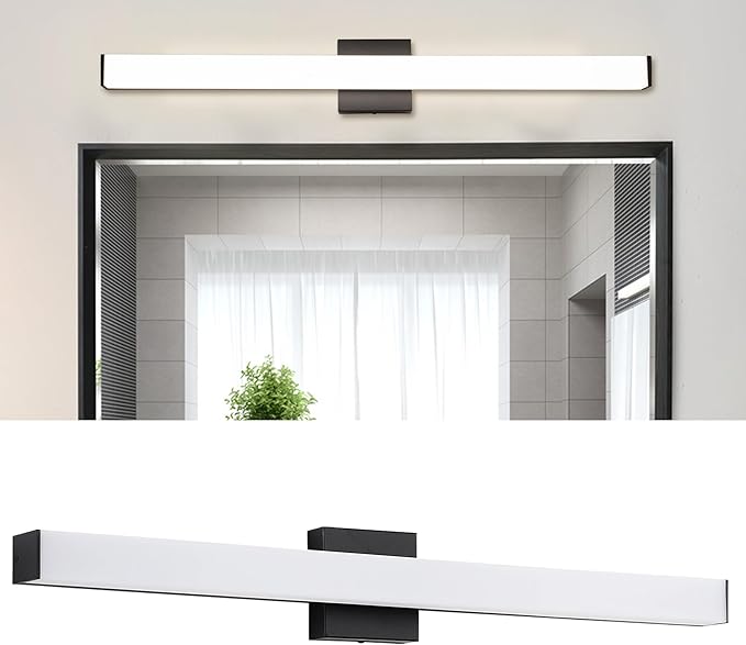 Bathroom Vanity Light Brushed Nickel Square LED 24 inch 14W 4000K Natural White Light Wall Bar Lighting Fixtures Over Mirror (Matte Black, 31.5in 4000K Dimmable)