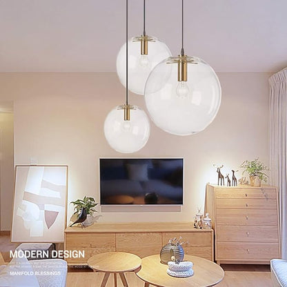 Spherical LED Clear Glass Hanging Light, Creative Single Pendant Light, Ceiling Light Base on E27 Gold Lamp Holder (30CM)