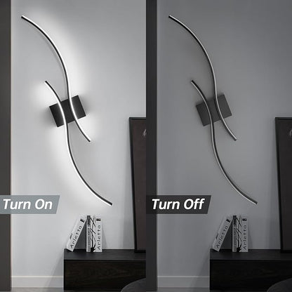 CANEOE Modern Led Wall Light, Black Indoor Led Wall Sconce Lighting, Bathroom Vanity Light Fixtures Over Mirror for Living Room Hallway Bedroom Bedside Wall Lamp (Black, 6000K, 2 Packs,Hard-Wired)