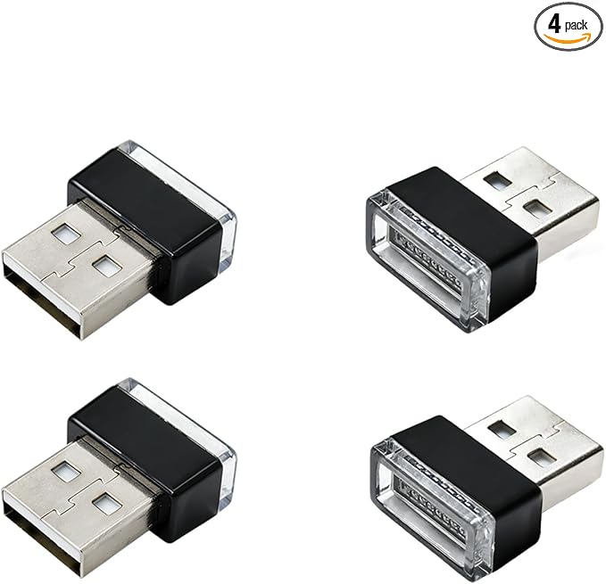 4PCS Car Interior Mood Lighting, Ambient Lighting Car, USB Light, USB Led, Durable, Lightweight and Convenient, Suitable for All Devices with USB Ports (Red)