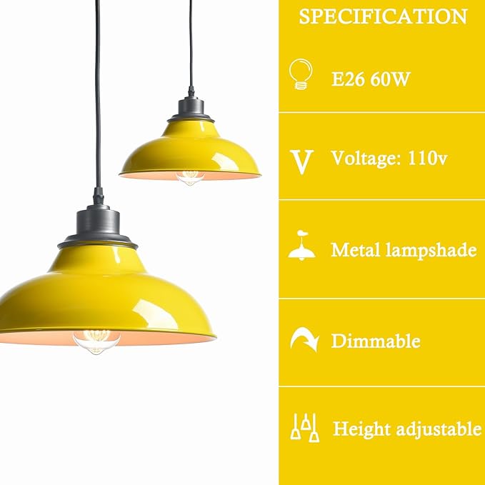 Yellow Pendant Light Vintage Pendant Light Fixture for Kitchen Island Dining Room Bedroom Bar Living Room