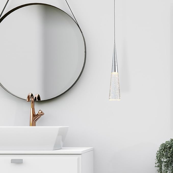 JoollySun Modern Crystal Pendant Light: Chrome Mini Cone Ceiling Hanging Lights for Kitchen Island Bathroom