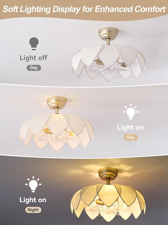 ainqiant 20" Gold Fandelier Ceiling Fans with Lights,Flower Chandelier Ceiling Fan with Light and Remote Control, Boho Fandelier with 6 Speeds for Bedroom, Nursery, Living Room