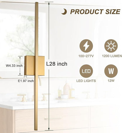Wall Sconces Set of Two, LED Dimmable Sconces Wall Lighting, Brushed Gold Modern Wall Sconce Light for Bathroom, Living Room, Bedroom, Hardwi