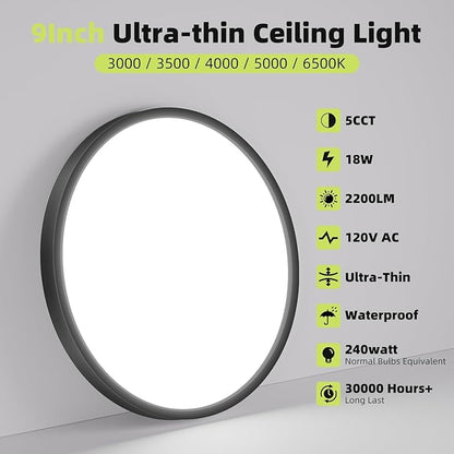 hepside 9Inch LED Flush Mount Ceiling Light Fixture 5CCT 18W 2200LM Closet Light Fixture,Small Round Slim Surface Ceiling Lamp for Hallway,Bathroom,Bedroom,Kitchen,Interior