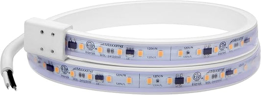 Maxxima 24 in. Hardwired LED Under Cabinet Strip Light, 920 Lumens, 3000K Warm White, Kitchen and Living Room 120V White Cove Lighting, No Power Supply Needed