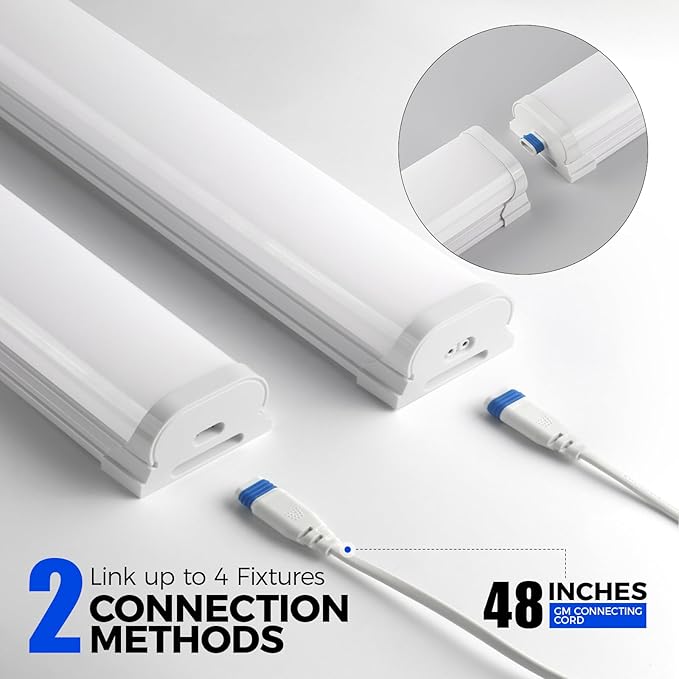 Barrina LED Shop Lights for Workshop 4FT, 5000K Daylight White, 45W, 5000LM, Hidden Wiring, Linkable 4FT Light Fixture Cord with ON/Off, Frosted Cover, LED Ceiling Light for Garage, Kitchen, 2 Packs