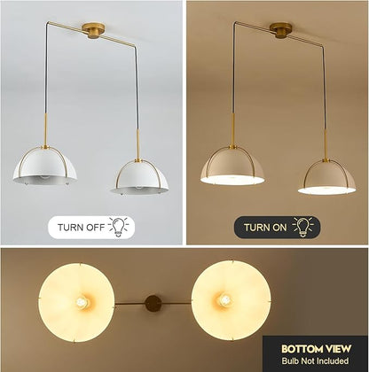 Contemporary White Gold Pendant Light Over Table 2-Light Nordic White Ceiling Pendant Light Fixture 36" Metal Dome Kitchen Island Light with Adjustable Cord for Dining Room