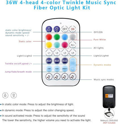 AKEPO 36W 4 Color Twinkle Fiber Optic Starlights Headliner Lights Kit, Optical Fibers Music Sync Bluetooth APP Control Starlight Kit, 800pcs*9.8ft