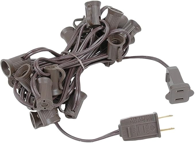 Novelty Lights 12.5 Foot C7 Outdoor String Light Christmas Stringer - Patio String Lights - Candelabra Base (C7/E12) - 6" Spacing - Brown Wire