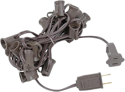 Novelty Lights 12.5 Foot C7 Outdoor String Light Christmas Stringer - Patio String Lights - Candelabra Base (C7/E12) - 6" Spacing - Brown Wire