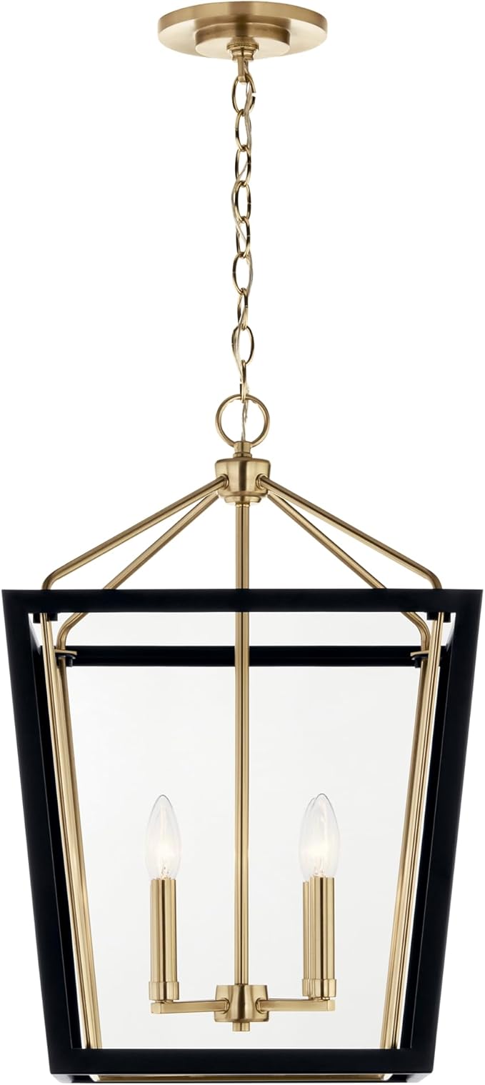 Kichler Delvin 4-Light Pendant Light Fixture with Clear Glass Panes in Champagne Bronze and Black for Kitchen Island, Dining Room, or Foyer (16" x 24"), 52619CPZBK