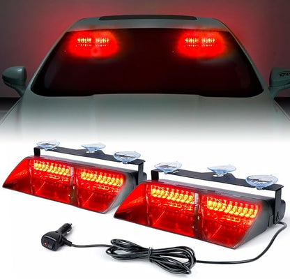 Xprite 2×11 inch High Intensity Red 32 LED Emergency Strobe Dash Lights, Interior Windshield Flashing Volunteer Firefighter Light w/Suction Cups for Vehicles Trucks