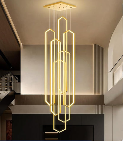 6 Rings Large Chandelier for Staircase Modern High Ceiling Chandelier LED Dimmable Chandeliers for Foyer Staircase Foyer Enterway Living Room Villa Gold