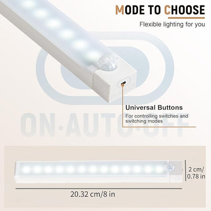 8inch Under Cabinet Lighting, 2 Pack Pantry Lights Motion sensored,3 Modes & Dimmable Stick-On Wireless Closet Lights for Kitchen, Stairs, Cabinet (White)