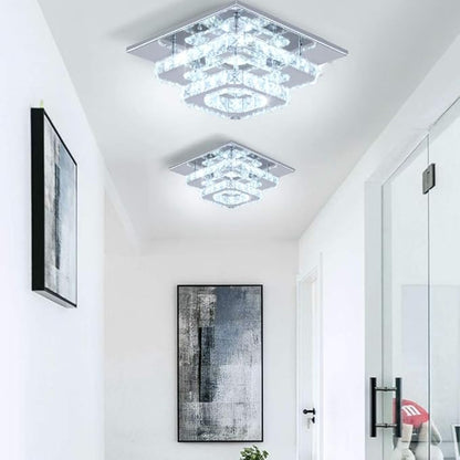 Finktonglan 9.8" Square Crystal Flush Mount LED Ceiling Light, Cool White 6500K, K9 Crystal Mirror Base, Close-to-Ceiling, Non-Dimmable, 85–260V