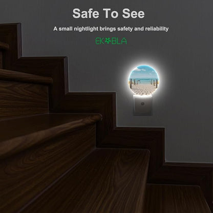 EKOBLA Beach Scene Plug-in Night Light, Ocean Coastal Decor LED Nightlight with Dusk to Dawn Sensor, Energy Saving for Home Bathroom