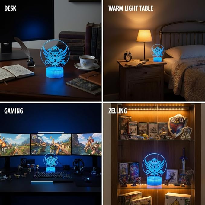 3D Night Light, 16 Color Changing Cartoon USB Desk Lamp, Crest of Hyrule Illusion Lighting with Remote Control for Home Decor Gift for Kids. (4)