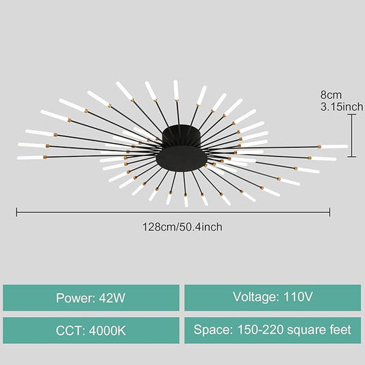 ziidoo Modern Ceiling Light, 42 Lights Metal Firework Designed Chic Led Lighting Fixture for Farmhouse Kitchen Dining Room Bedroom Hallway Living Room (Black)