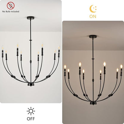 Black Chandelier 35 inch, 8-Light Modern Farmhouse Chandeliers for High Ceiling, Industrial Pendant Light Fixture for Foyer Hallway Entryway, Bedroom, Living Room, Kitchen