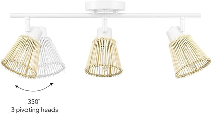 GLOBE Electric 64000043 22" 3-Light Track Lighting, Matte White, Bamboo Shades, Pivot Shade, Ceiling Light, Track-Light Heads, Kitchen Lights, E12 Socket