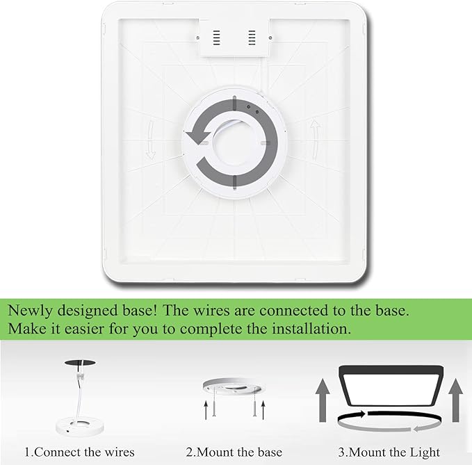 Flush Mount Ceiling Light, 3000K/4500K/6500K switchable Ceiling Light, 12 Inch Flush Mount Light, 36W Square Ceiling Mount Light Fixture for Kitchen, Bedroom, Living Room, Dining Room (Black)