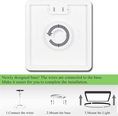 Flush Mount Ceiling Light, 3000K/4500K/6500K switchable Ceiling Light, 12 Inch Flush Mount Light, 36W Square Ceiling Mount Light Fixture for Kitchen, Bedroom, Living Room, Dining Room (Black)