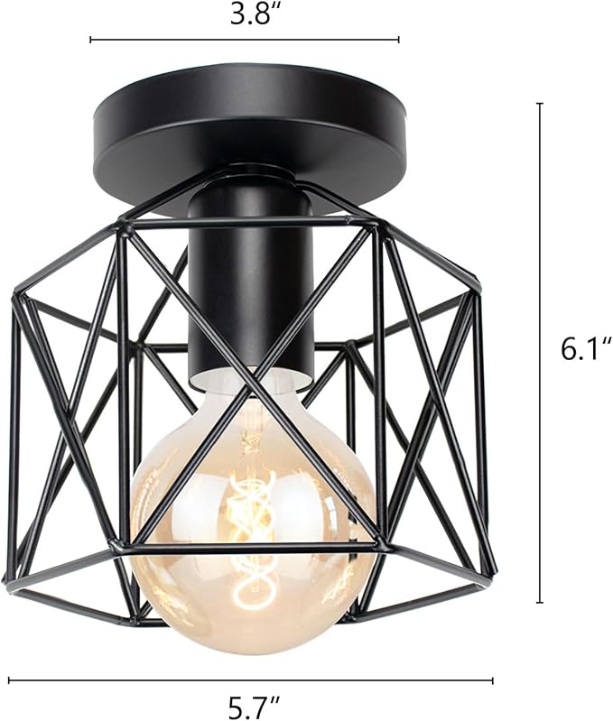 Hedume 2 Pack Semi-Flush Mount Ceiling Light, Retro Black Industrial Ceiling Light - Black Painting Metal Pendant Light Fixture for Hallway Stairway Bedroom Kitchen (E27)