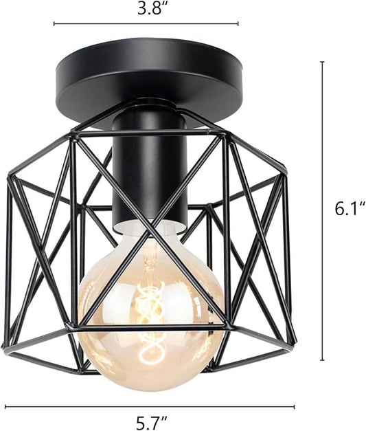 Hedume 2 Pack Semi-Flush Mount Ceiling Light, Retro Black Industrial Ceiling Light - Black Painting Metal Pendant Light Fixture for Hallway Stairway Bedroom Kitchen (E27)