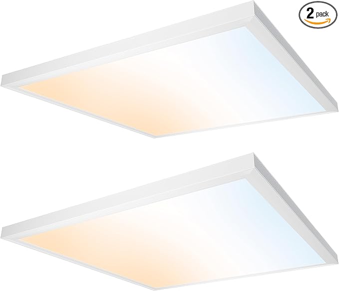 Ultralux 2x2 ft Surface Mount Ceiling Light Panel – Slim, Edge Lit, Flush Mount Flat Panel for Kitchen, Home & Office - TRIAC Dimmable, 3CCT Adjustable Color Temperature (Matte White, 2 Pack)