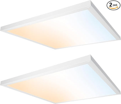 Ultralux 2x2 ft Surface Mount Ceiling Light Panel – Slim, Edge Lit, Flush Mount Flat Panel for Kitchen, Home & Office - TRIAC Dimmable, 3CCT Adjustable Color Temperature (Matte White, 2 Pack)