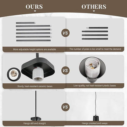 Modern Pendant Light Fixtures 1-Pack, Matte Black Pendant Lights Kitchen Island with Square Transparent Glass, Glass Pendant Light for Dining Room, Bedroom, Living Room, Farmhouse