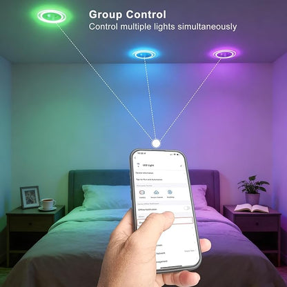 Lightdot 6 Inch Smart Recessed Lighting, 36° Spotlight + RGB Halo Ring, Dual-Zone Control, Full Metal RGBWW Color Changing LED Canless Downlight with Junction Box, Remote&App, 100-277V, 1Pack-ETL