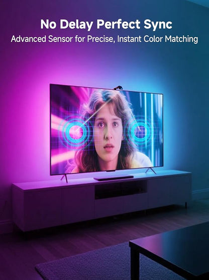GIPOYENT TV LED Lights with Camera, 20.34FT RGB Lights That Change with for 65-100 InTV, Music Sync LED Strip Lights with Smart App Control - RGB Color Changing Light Strip for Bedroom