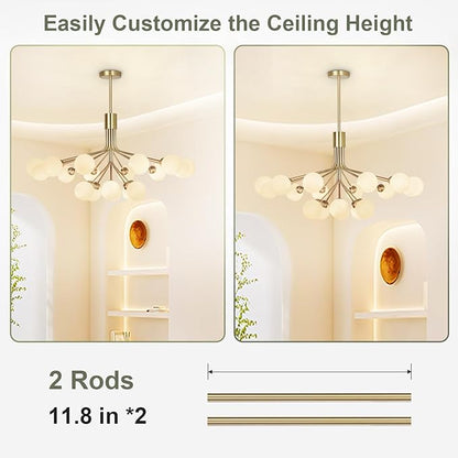 Depuley Bubble Ball Sputnik Chandelier: 18-Light Glod Modern Mid-Century Chandeliers for Dining Room - Milky White Glass Ceiling Light Fixture Height Adjustable Kitchen Over Table Included G9 Bulbs