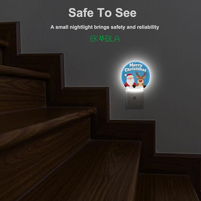 EKOBLA Santa & Reindeer Plug-in Night Light, Merry Christmas Snowflake LED Nightlight with Auto Sensor for Holiday