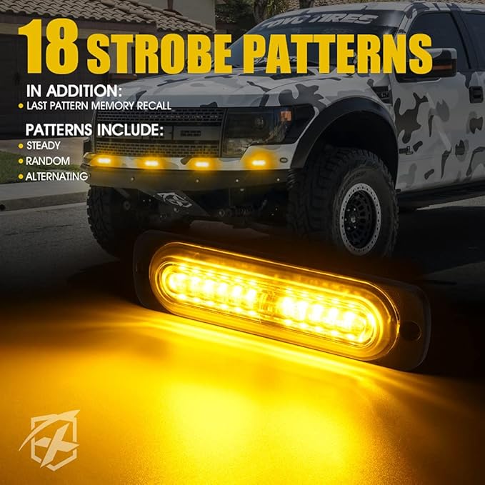 Xprite Amber 12 LED Emergency Strobe Lights Kit Surface Flush Mount Side Marker Grill Grille Hazard Warning Flashing Light Head for Off-Road Vehicles ATV Trucks Cars - 8PCS
