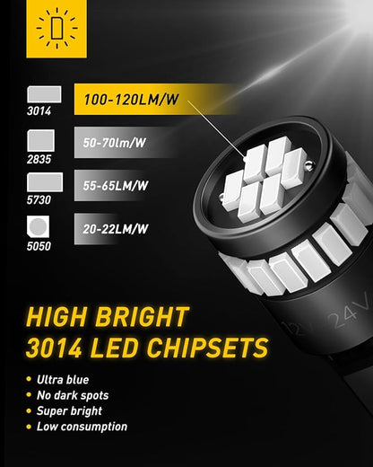 AUXITO 194 Blue LED Bulbs 168 175 2825 W5W T10 24-SMD 3014 Chipsets for Car Interior Dome Door Map Dashboard Courtesy Light License Plate Lights, Pack of 2