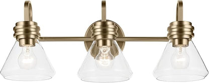 Kichler Farum 26" 3-Light Bathroom Vanity Light Fixture with Clear Glass in Champagne Bronze for Over Mirror, Modern Wall Mount Lighting (26" W x 9.5" H), 55155CPZCLR
